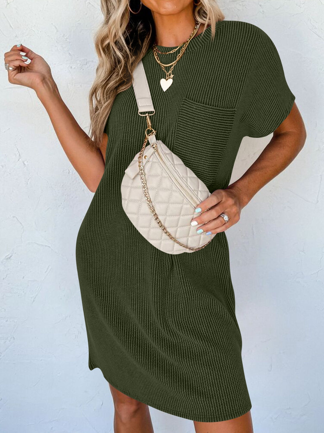 Round Neck Short Sleeve Mini Dress - Mack and Mav Boutique 