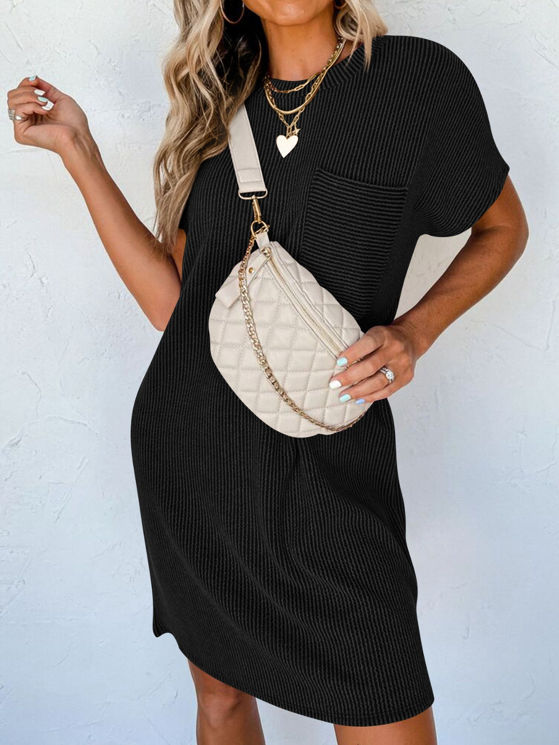 Round Neck Short Sleeve Mini Dress - Mack and Mav Boutique 