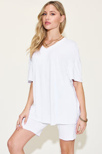 Basic Bae Full Size V-Neck Drop Shoulder T-Shirt and Shorts Set - Mack and Mav Boutique 