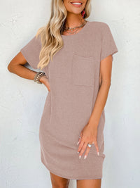 Round Neck Short Sleeve Mini Dress - Mack and Mav Boutique 