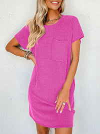 Round Neck Short Sleeve Mini Dress - Mack and Mav Boutique 
