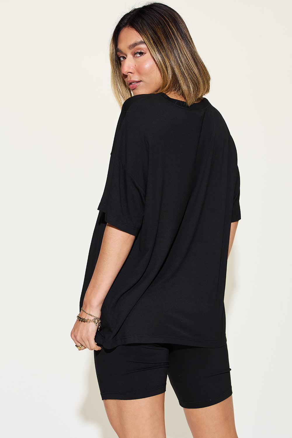Basic Bae Full Size V-Neck Drop Shoulder T-Shirt and Shorts Set - Mack and Mav Boutique 