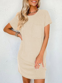 Round Neck Short Sleeve Mini Dress - Mack and Mav Boutique 