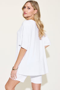 Basic Bae Full Size V-Neck Drop Shoulder T-Shirt and Shorts Set - Mack and Mav Boutique 