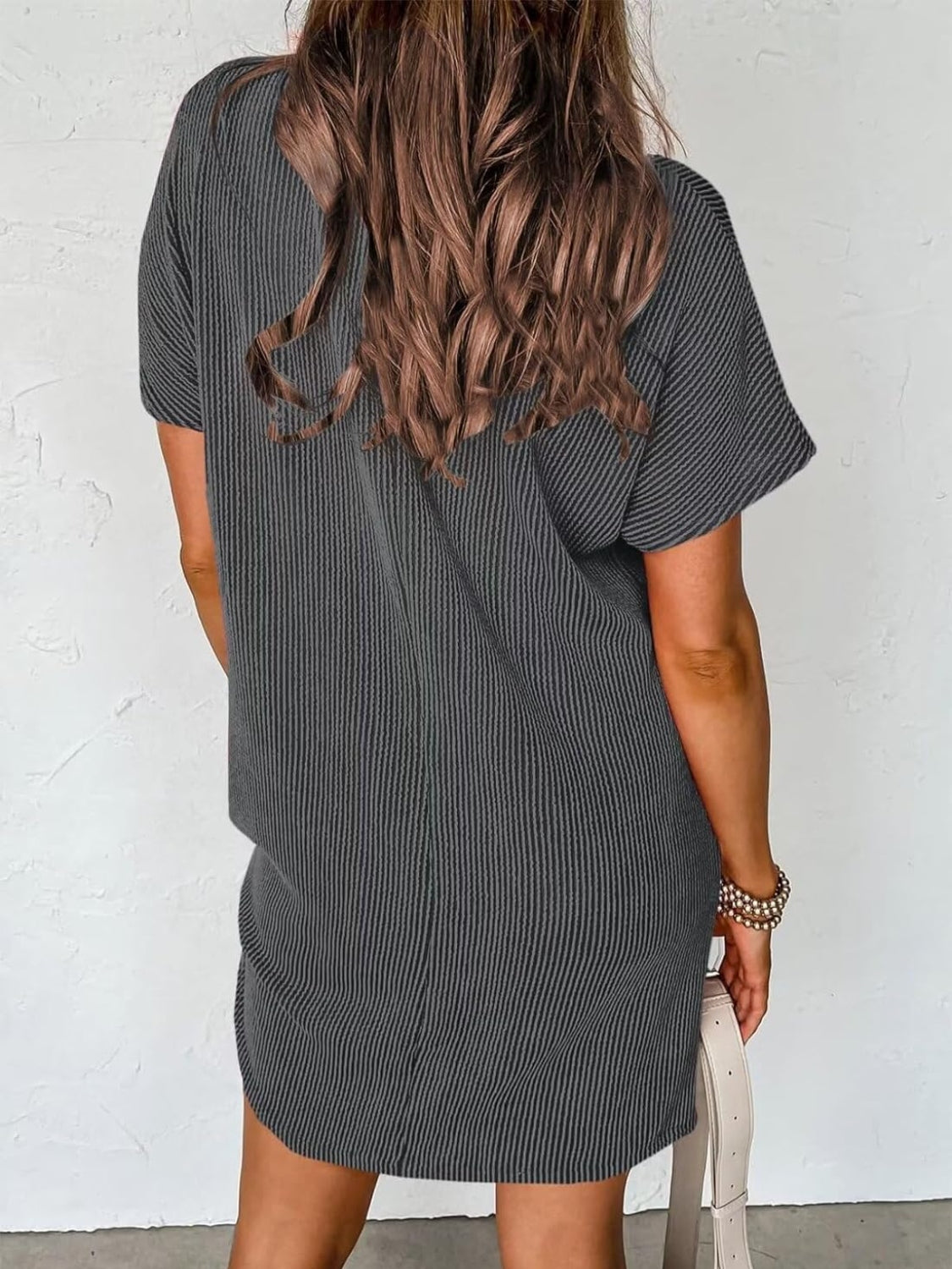 Round Neck Short Sleeve Mini Dress - Mack and Mav Boutique 