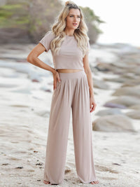 Short Sleeve T-Shirt and Wide Leg Pants Set - Mack and Mav Boutique 