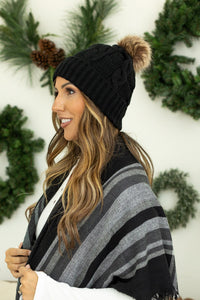 IN STOCK Carly Cable Knit Beanie - Black - Mack and Mav Boutique 
