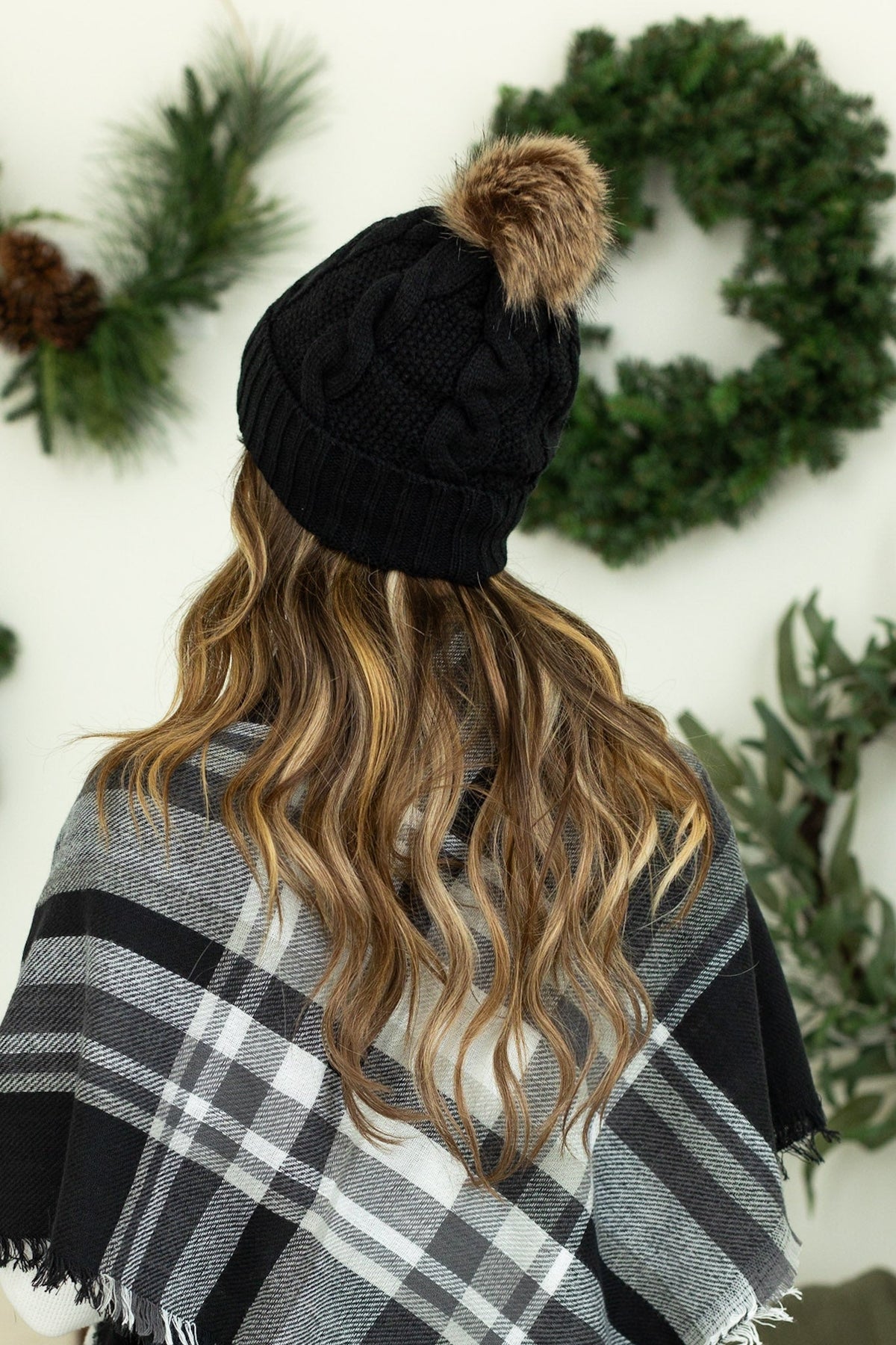 IN STOCK Carly Cable Knit Beanie - Black - Mack and Mav Boutique 
