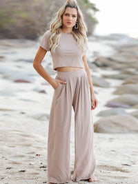 Short Sleeve T-Shirt and Wide Leg Pants Set - Mack and Mav Boutique 