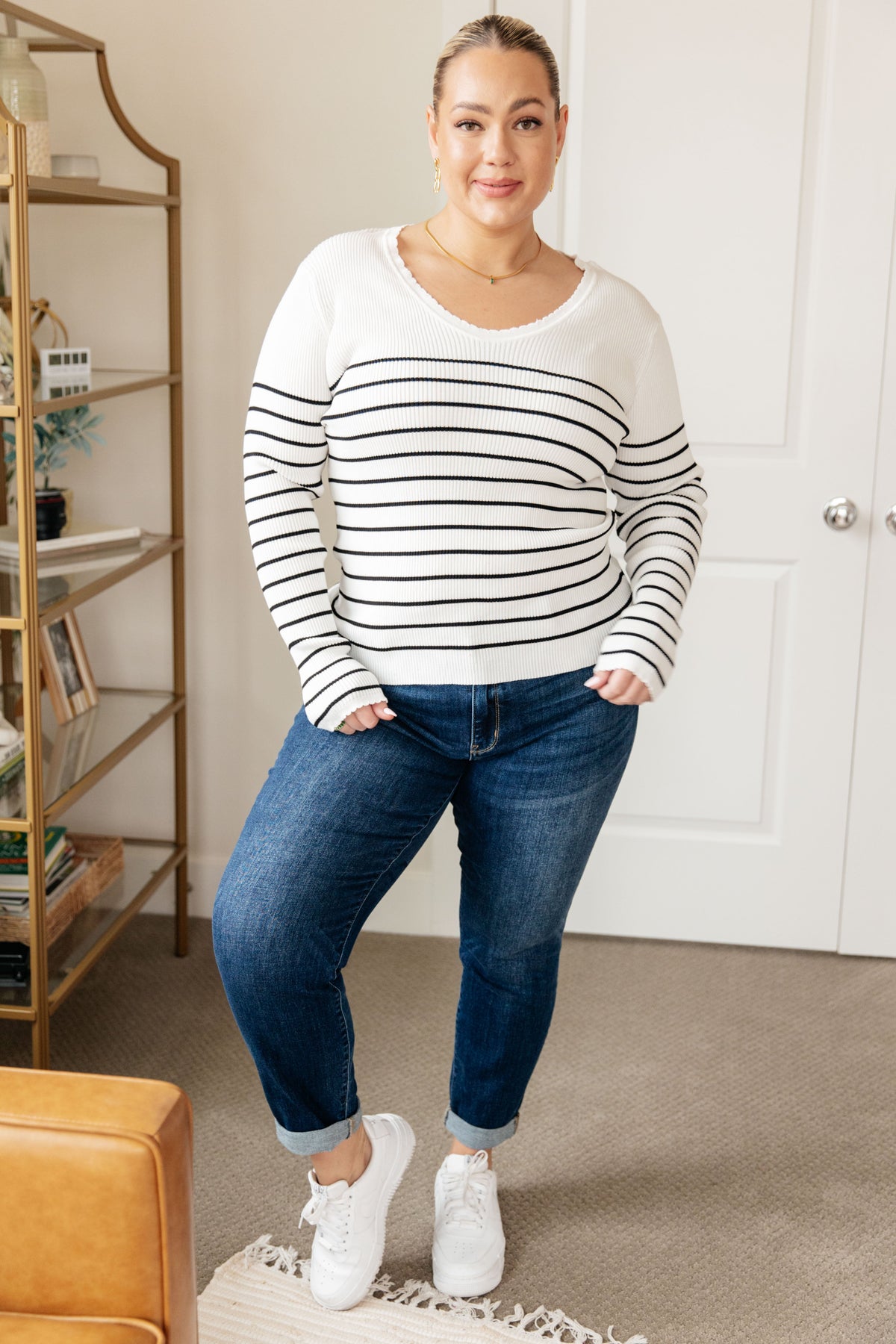 Be Still V-Neck Striped Sweater - Mack and Mav Boutique 