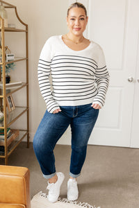 Be Still V-Neck Striped Sweater - Mack and Mav Boutique 