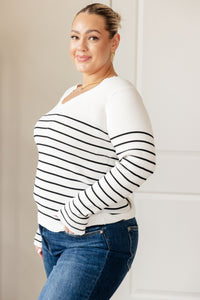 Be Still V-Neck Striped Sweater - Mack and Mav Boutique 