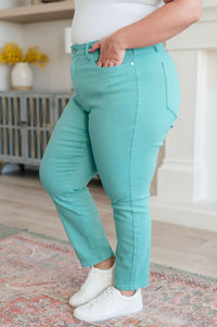 Bridgette High Rise Garment Dyed Slim Jeans in Aquamarine - Mack and Mav Boutique 