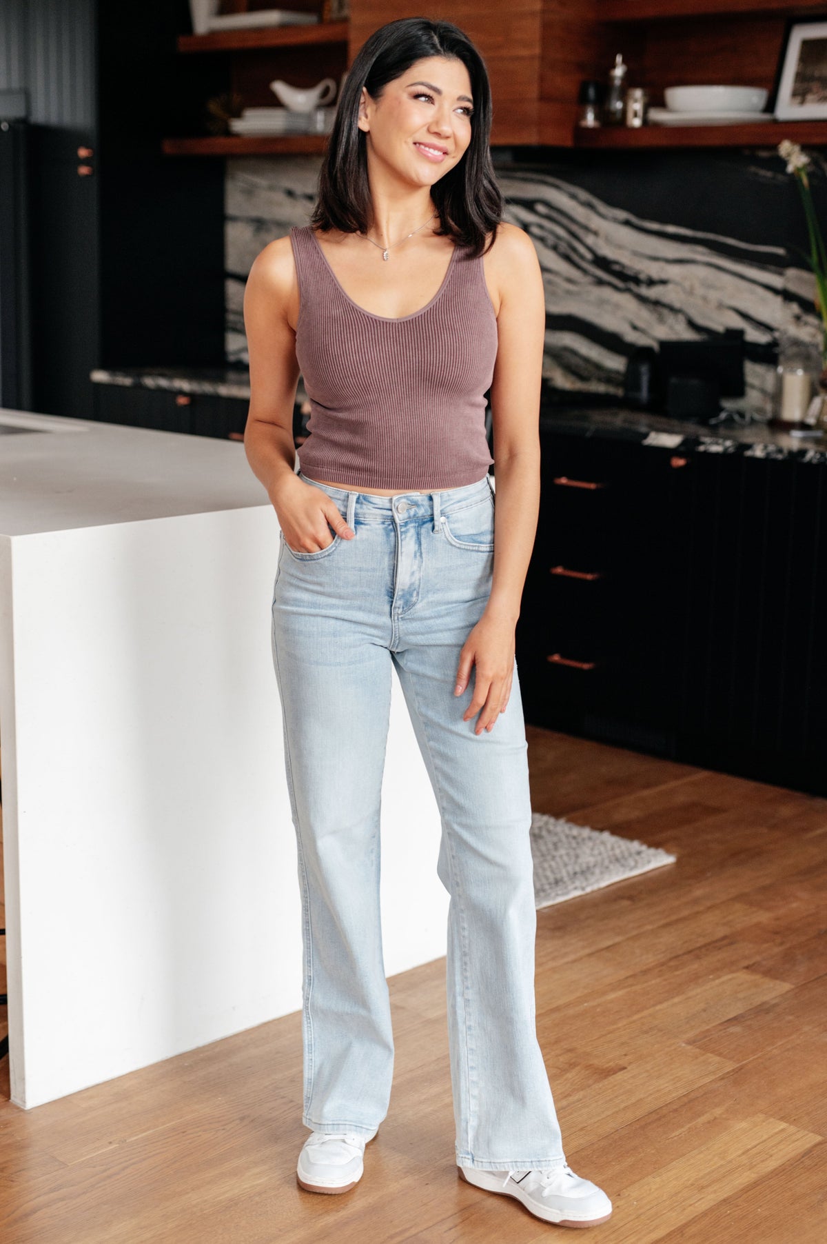 Brooke High Rise Control Top Vintage Wash Straight Jeans - Mack and Mav Boutique 