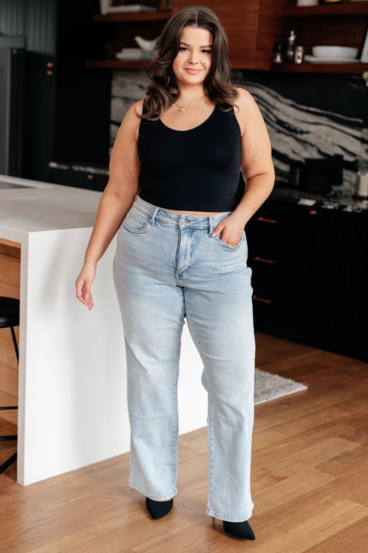Brooke High Rise Control Top Vintage Wash Straight Jeans - Mack and Mav Boutique 