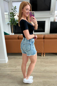 Callie High Rise Adjustable Button Cutoff Shorts - Mack and Mav Boutique 