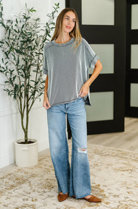 Catch Me Loungin’ Cable Ribbed Knit Top in Black and White