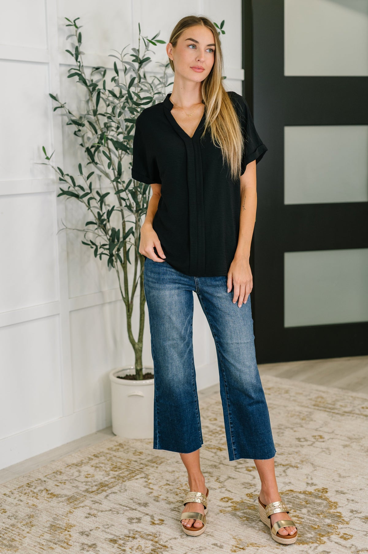 PREORDER: Crinkle Wove V-Neck Blouse in Four Colors