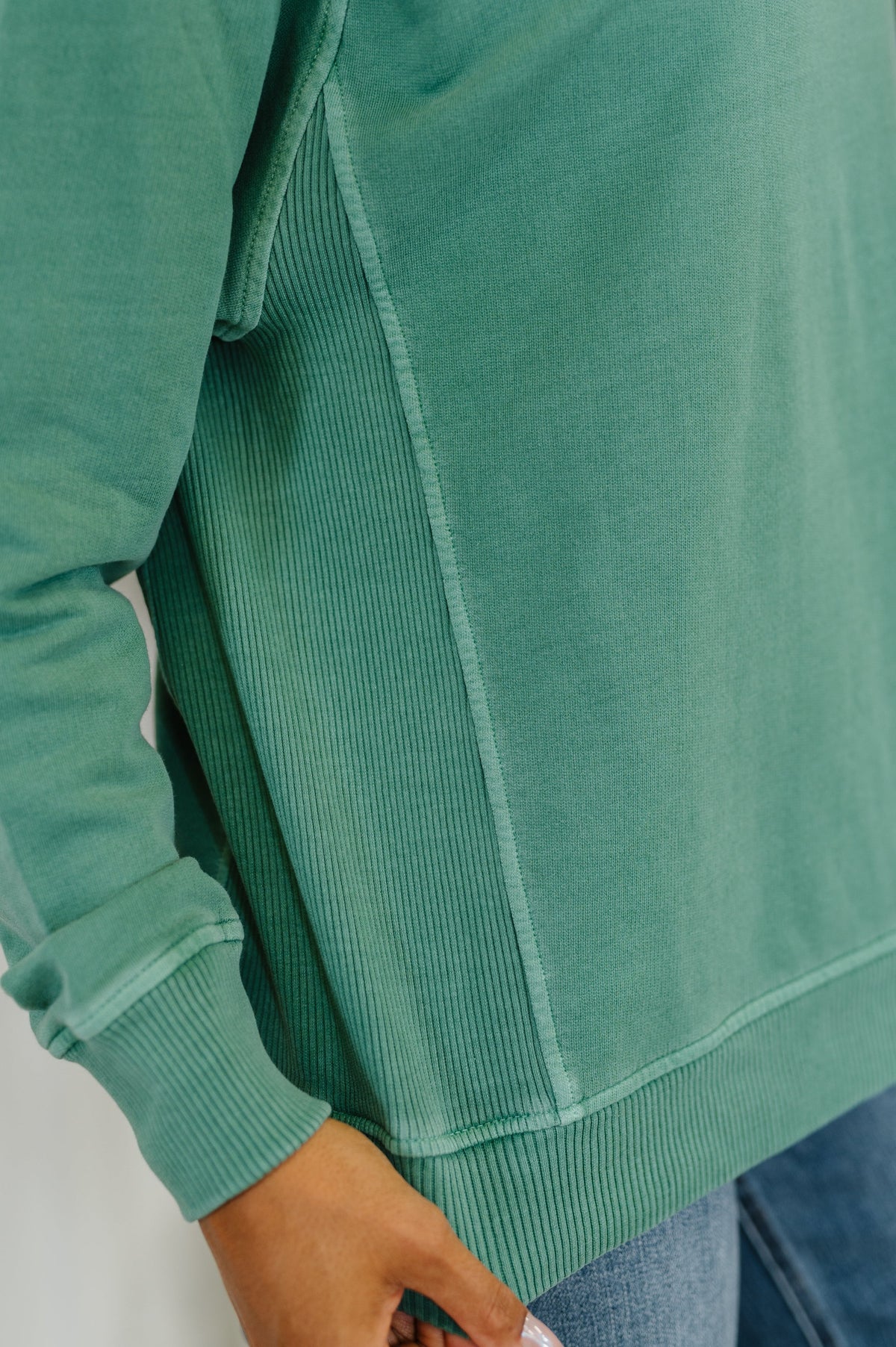 Daily Ease Mineral Wash Pullover in Dark Green
