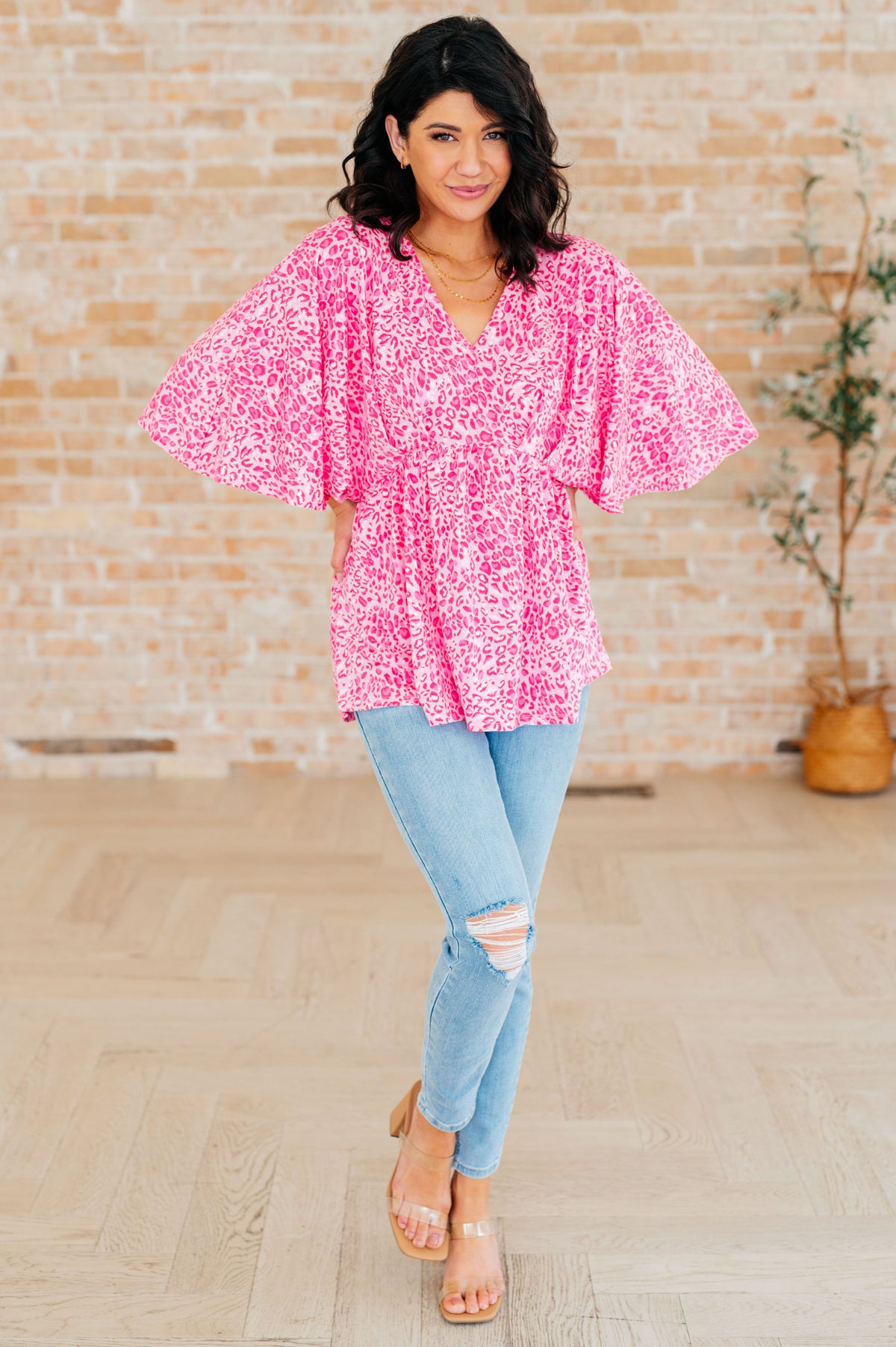 Dreamer Peplum Top in Pink Leopard - Mack and Mav Boutique 