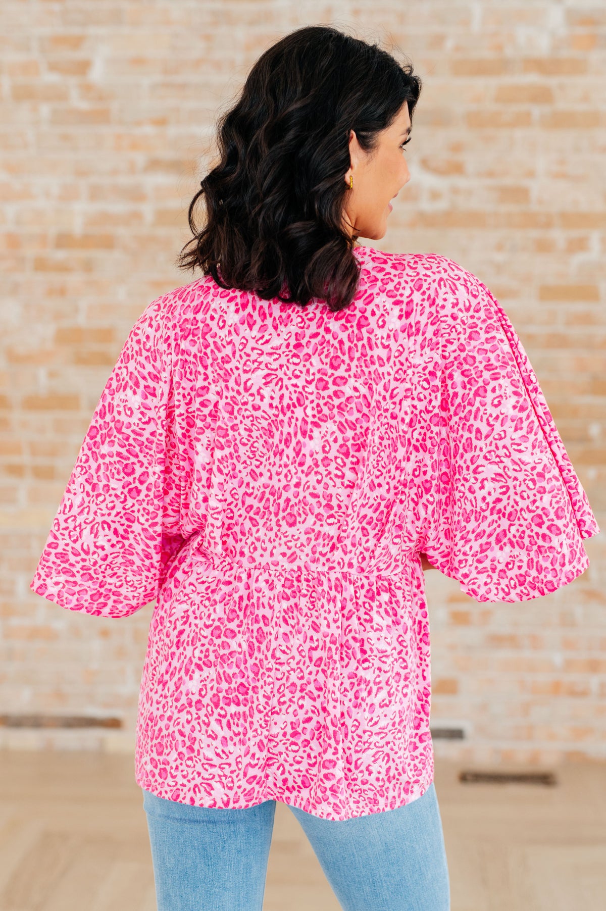 Dreamer Peplum Top in Pink Leopard - Mack and Mav Boutique 