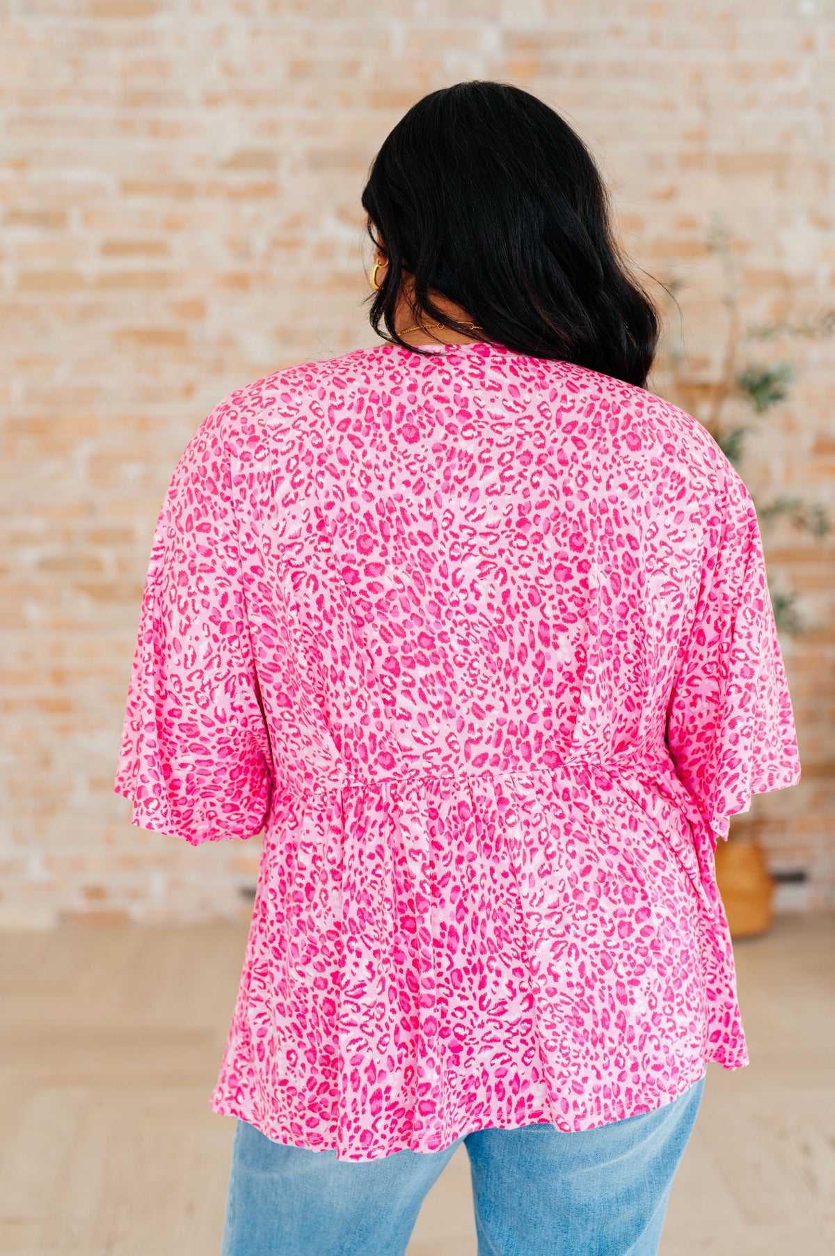 Dreamer Peplum Top in Pink Leopard - Mack and Mav Boutique 
