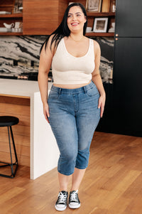 Emily High Rise Cool Denim Pull On Capri Jeans - Mack and Mav Boutique 