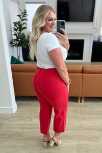 Lisa High Rise Control Top Wide Leg Crop Jeans in Red - Mack and Mav Boutique 