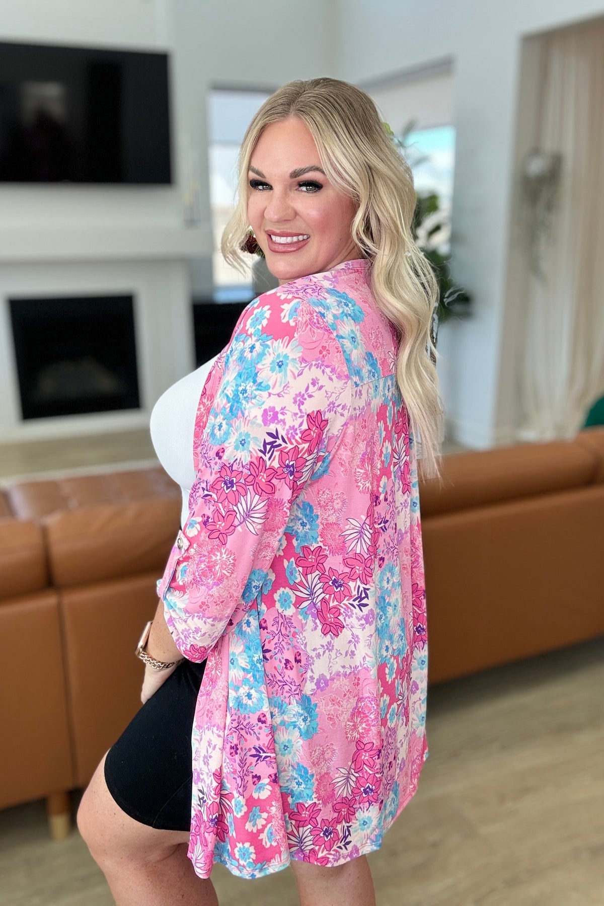 Lizzy Cardigan in Pink Patchwork Floral - Mack and Mav Boutique 