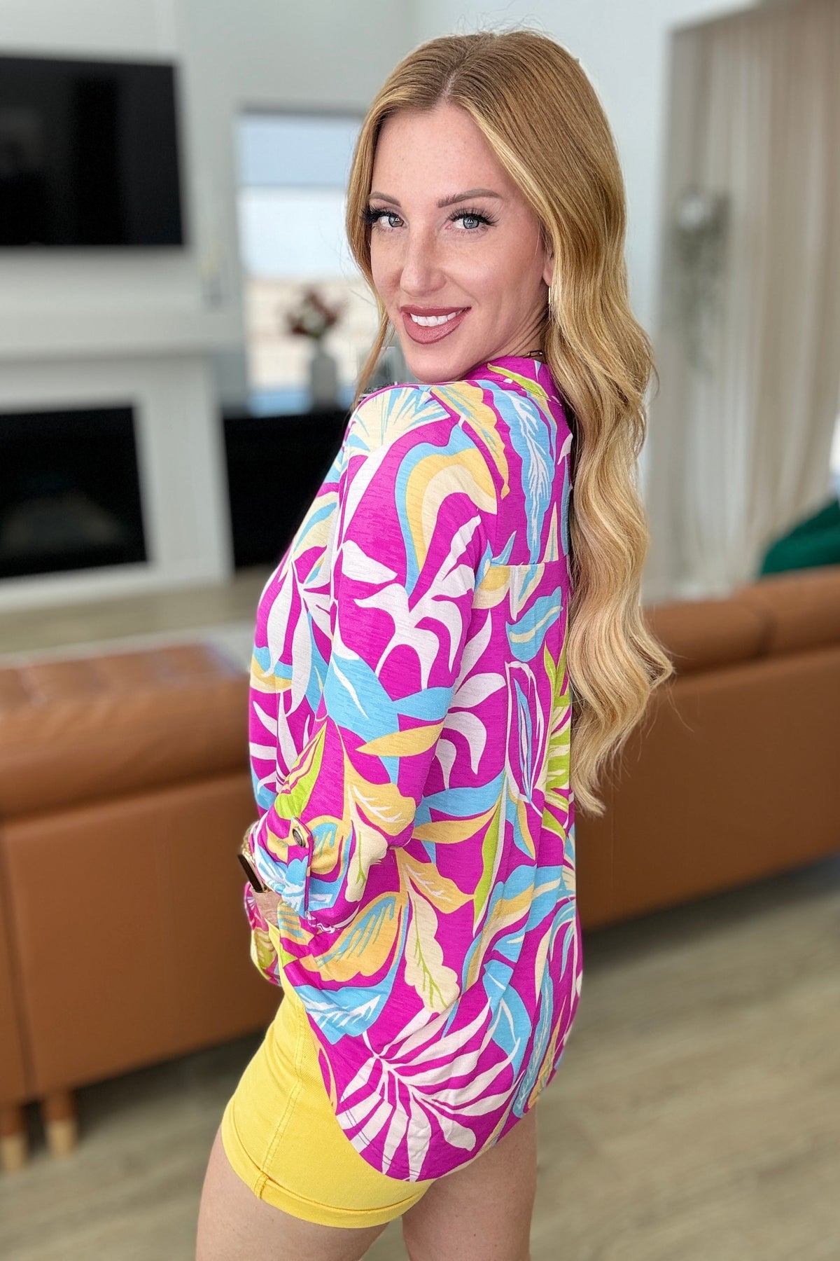 Lizzy Top in Magenta and Lime Palm - Mack and Mav Boutique 