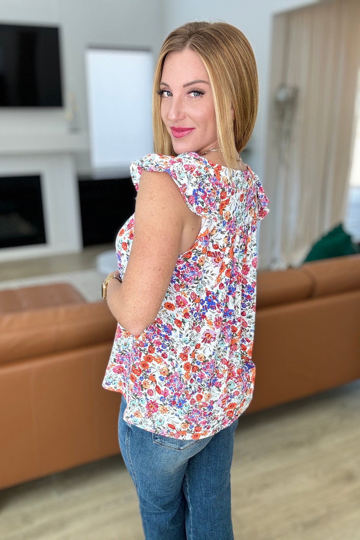 Take A Risk Floral Square Neck Top - Mack and Mav Boutique 