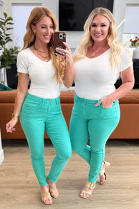 Bridgette High Rise Garment Dyed Slim Jeans in Aquamarine - Mack and Mav Boutique 