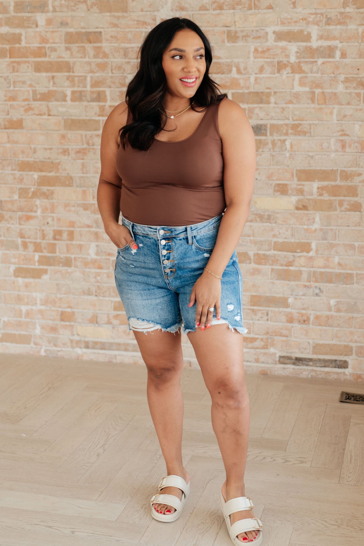 Kara High Rise Rigid Magic Button Fly Cutoff Shorts - Mack and Mav Boutique 