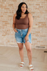 Kara High Rise Rigid Magic Button Fly Cutoff Shorts - Mack and Mav Boutique 