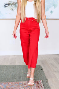 Lisa High Rise Control Top Wide Leg Crop Jeans in Red - Mack and Mav Boutique 