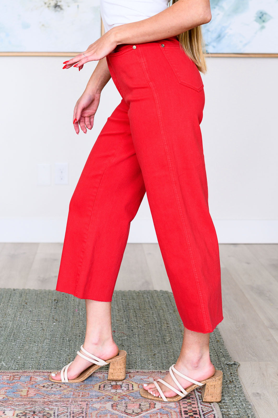 Lisa High Rise Control Top Wide Leg Crop Jeans in Red - Mack and Mav Boutique 