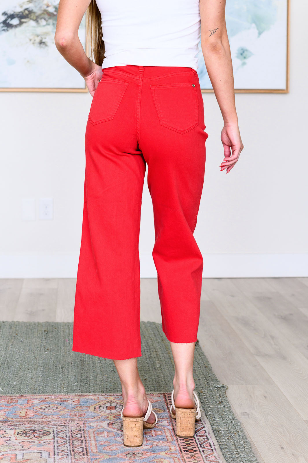 Lisa High Rise Control Top Wide Leg Crop Jeans in Red - Mack and Mav Boutique 