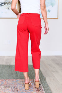 Lisa High Rise Control Top Wide Leg Crop Jeans in Red - Mack and Mav Boutique 