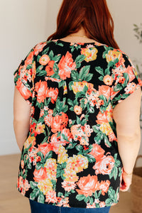 Lizzy Cap Sleeve Top in Black Garden Floral - Mack and Mav Boutique 