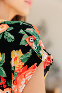 Lizzy Cap Sleeve Top in Black Garden Floral - Mack and Mav Boutique 