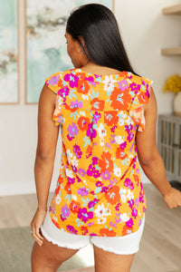 Lizzy Flutter Sleeve Top in Apricot and Red Floral - Mack and Mav Boutique 