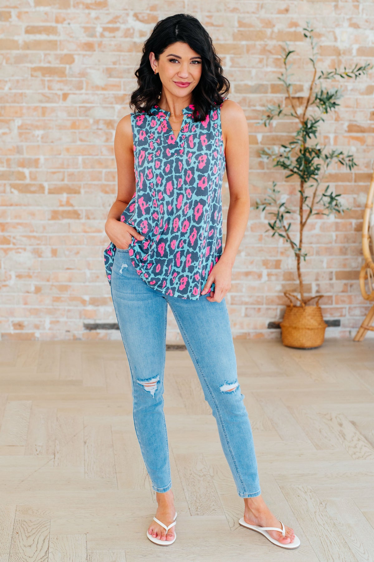Lizzy Tank Top in Mint and Pink Leopard - Mack and Mav Boutique 