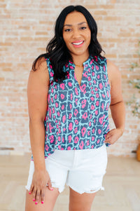 Lizzy Tank Top in Mint and Pink Leopard - Mack and Mav Boutique 