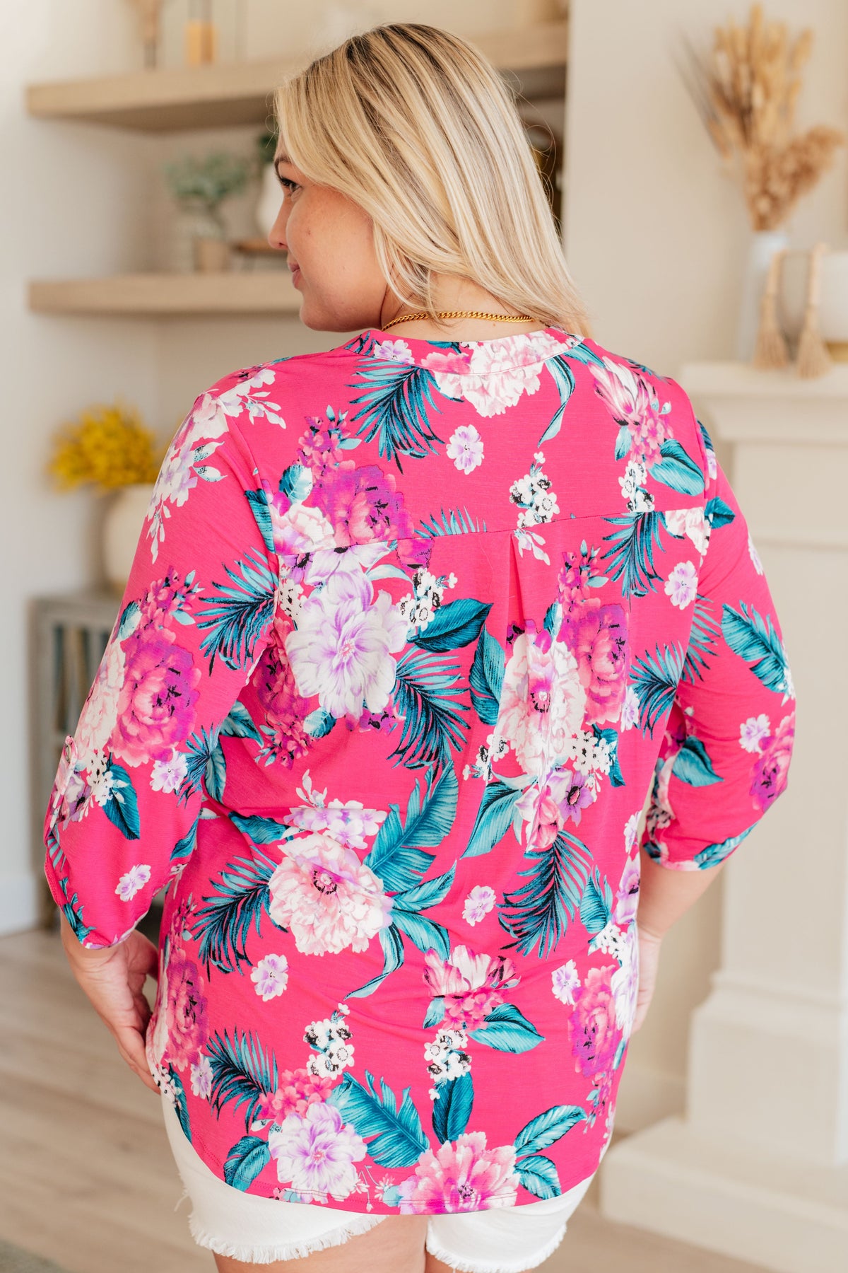 Lizzy Top in Magenta and Teal Tropical Floral - Mack and Mav Boutique 