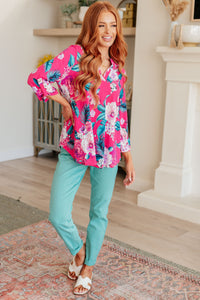 Lizzy Top in Magenta and Teal Tropical Floral - Mack and Mav Boutique 