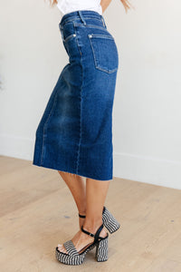 Marcy High Rise Denim Midi Skirt - Mack and Mav Boutique 