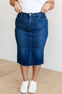 Marcy High Rise Denim Midi Skirt - Mack and Mav Boutique 