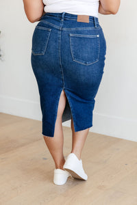 Marcy High Rise Denim Midi Skirt - Mack and Mav Boutique 