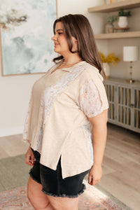 Mention Me Floral Accent Top in Toasted Almond - Mack and Mav Boutique 