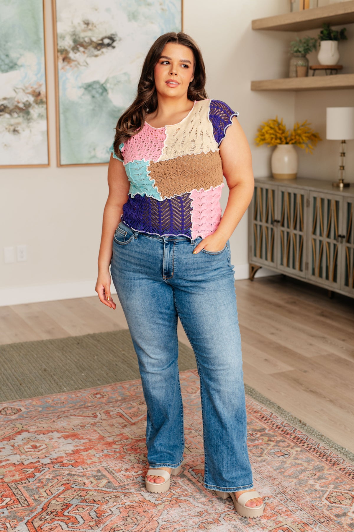 Patch Me Up Patchwork Knit Top - Mack and Mav Boutique 
